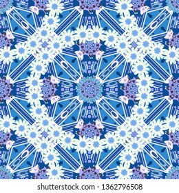 Flower mandala vector colorful background foin neutral, blue and green colors. Seamless pattern for cards, prints, textile, fabric, books covers or wrapping paper.