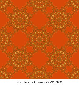 Flower mandala vector colorful background foin yellow, orange and brown colors. Seamless pattern for cards, prints, textile, fabric, books covers or wrapping paper.