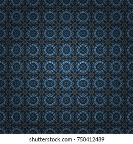 Flower mandala vector colorful background foin blue, black and gray colors. Seamless pattern for cards, prints, textile, fabric, books covers or wrapping paper.