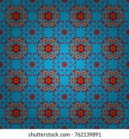 Flower mandala vector colorful background foin orange, red and blue colors. Seamless pattern for cards, prints, textile, fabric, books covers or wrapping paper.