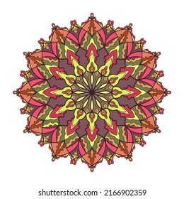 Flower mandala. Vector floral round ornamental pattern. Geometric symmetry beautiful oriental arabesque with nature elements.  Ethnic style logo, design element, dish, rug, textile, surface texture. 