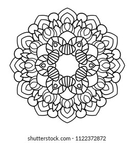 Flower mandala vector illustration. Adult coloring page. Circular abstract floral oriental pattern, vintage decorative elements. Isolated on white background