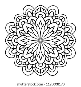 Flower mandala vector illustration. Adult coloring page. Circular abstract floral oriental pattern, vintage decorative elements. Isolated on white background