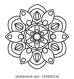 Flower mandala vector illustration. Adult coloring page. Circular abstract floral oriental pattern, vintage decorative elements. Isolated on white background