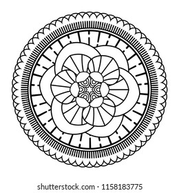 Flower mandala vector illustration. Adult coloring page. Circular abstract floral oriental pattern, vintage decorative elements. Isolated on white background