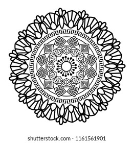 Flower mandala vector illustration. Adult coloring page. Circular abstract floral oriental pattern, vintage decorative elements. Isolated on white background