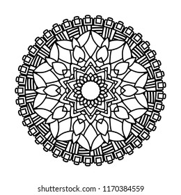 Flower mandala vector illustration. Adult coloring page. Circular abstract floral oriental pattern, vintage decorative elements. Isolated on white background