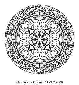 Flower mandala vector illustration. Adult coloring page. Circular abstract floral oriental pattern, vintage decorative elements. Isolated on white background