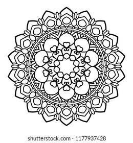 Flower mandala vector illustration. Adult coloring page. Circular abstract floral oriental pattern, vintage decorative elements. Isolated on white background