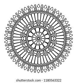 Flower mandala vector illustration. Adult coloring page. Circular abstract floral oriental pattern, vintage decorative elements. Isolated on white background