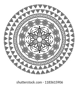 Flower mandala vector illustration. Adult coloring page. Circular abstract floral oriental pattern, vintage decorative elements. Isolated on white background