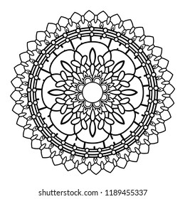 Flower mandala vector illustration. Adult coloring page. Circular abstract floral oriental pattern, vintage decorative elements. Isolated on white background