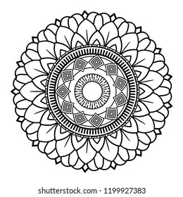 Flower mandala vector illustration. Adult coloring page. Circular abstract floral oriental pattern, vintage decorative elements. Isolated on white background