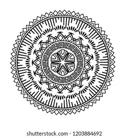 Flower mandala vector illustration. Adult coloring page. Circular abstract floral oriental pattern, vintage decorative elements. Isolated on white background