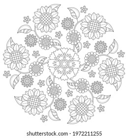 Flower Mandala vector illustration. Oriental pattern, vintage decorative elements. Islam, Arabic, Indian, moroccan, turkish ottoman motifs Coloring page