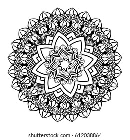Flower Mandala vector illustration. Oriental pattern, vintage decorative elements. Islam, Arabic, Indian, moroccan, turkish, ottoman motifs. Coloring page.