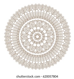 Ilustración vectorial de Mandala de flores. Patrón oriental, Elementos decorativos vintage. Patrón de ornamento floral redondo. Elemento de diseño en estilo indio Mehndi. Ilustración vectorial