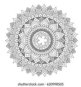 Flower Mandala vector illustration. Oriental pattern, vintage decorative elements. Islam, Arabic, Indian, moroccan, turkish ottoman motifs Coloring page