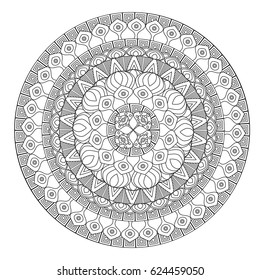 Flower Mandala vector illustration. Oriental pattern, vintage decorative elements. Islam, Arabic, Indian, moroccan, turkish ottoman motifs Coloring page