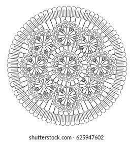 Flower Mandala vector illustration. Oriental pattern, vintage decorative elements. Islam, Arabic, Indian, moroccan, turkish ottoman motifs Coloring page