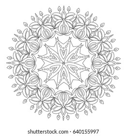 Flower Mandala vector illustration. Oriental pattern, vintage decorative elements. Islam, Arabic, Indian, moroccan, turkish ottoman motifs Coloring page