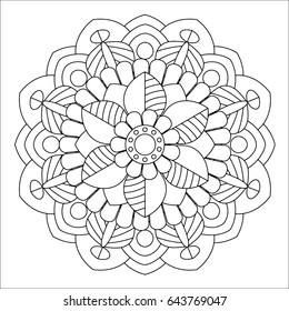 Flower mandala vector illustration. Oriental pattern, vintage decorative elements. Islam, Arabic, Indian, moroccan, turkish ottoman motifs. Coloring page