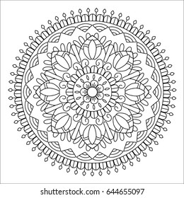 Flower mandala vector illustration. Oriental pattern, vintage decorative elements. Islam, Arabic, Indian, moroccan, turkish ottoman motifs. Coloring page