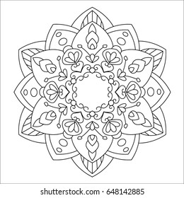 Flower mandala vector illustration. Oriental pattern, vintage decorative elements. Islam, Arabic, Indian, moroccan, turkish ottoman motifs. Coloring page