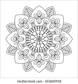 Flower mandala vector illustration. Oriental pattern, vintage decorative elements. Islam, Arabic, Indian, moroccan, turkish ottoman motifs. Coloring page