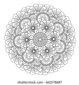 Flower Mandala vector illustration. Oriental pattern, vintage decorative elements. Islam, Arabic, Indian, Moroccan, Turkish ottoman motifs. Coloring page
