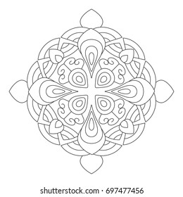 Flower Mandala vector illustration. Oriental pattern, vintage decorative elements. Islam, Arabic, Indian, moroccan, turkish ottoman motifs Coloring page