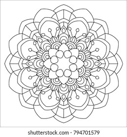 Flower mandala vector illustration. Oriental pattern, vintage decorative elements. Islam, Arabic, Indian, moroccan, turkish ottoman motifs. Coloring page