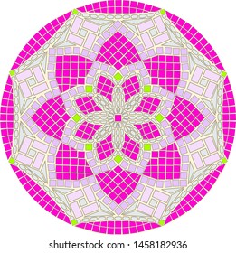 Flower Mandala. Venetian mosaic pattern. Printable package decorative elements. Oriental, mystic, alchemy pattern. Coloring page template. Vector illustration.