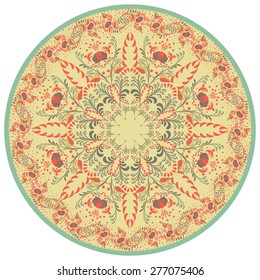 Flower Mandala. Vintage decorative element. Oriental and Chinese motif. Retro colors. Vector illustration.