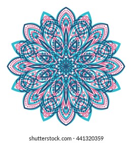 Flower mandala. Vintage decorative element. Ornamental round doodle flower isolated on white background. Geometric circle element. Vector illustration.