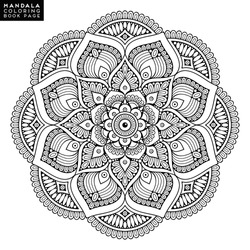 Flower Mandala. Vintage Decorative Elements. Oriental Pattern, Vector Illustration. Islam, Arabic, Indian, Moroccan,spain,  Turkish, Pakistan, Chinese, Mystic, Ottoman Motifs. Coloring Book Page