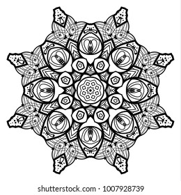 Flower Mandala. Vintage decorative elements. Oriental pattern, vector illustration. Coloring book page. Islam, Arabic, Indian, moroccan spain turkish mystic ottoman motifs