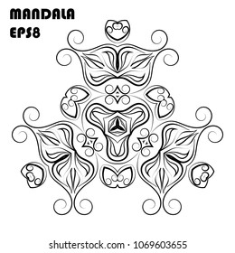 Flower Mandala. Vintage decorative elements. Oriental pattern, islam, arabic, indian, moroccan, asian, turkish, mystic, ottoman motifs. Coloring book element. Vector illustration. Eps 8