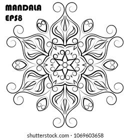 Flower Mandala. Vintage decorative elements. Oriental pattern, islam, arabic, indian, moroccan, asian, turkish, mystic, ottoman motifs. Coloring book element. Vector illustration. Eps 8