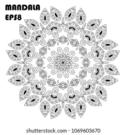 Flower Mandala. Vintage decorative elements. Oriental pattern, islam, arabic, indian, moroccan, asian, turkish, mystic, ottoman motifs. Coloring book element. Vector illustration. Eps 8