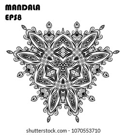 Flower Mandala. Vintage decorative elements. Oriental pattern, islam, arabic, indian, moroccan, asian, turkish, mystic, ottoman motifs. Coloring book element. Vector illustration. Eps 8