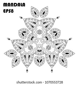 Flower Mandala. Vintage decorative elements. Oriental pattern, islam, arabic, indian, moroccan, asian, turkish, mystic, ottoman motifs. Coloring book element. Vector illustration. Eps 8