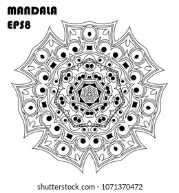 Flower Mandala. Vintage decorative elements. Oriental pattern, islam, arabic, indian, moroccan, asian, turkish, mystic, ottoman motifs. Coloring book element. Vector illustration. Eps 8