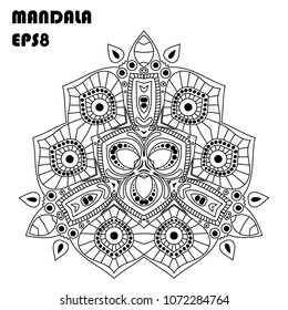 Flower Mandala. Vintage decorative elements. Oriental pattern, islam, arabic, indian, moroccan, asian, turkish, mystic, ottoman motifs. Coloring book element. Vector illustration. Eps 8