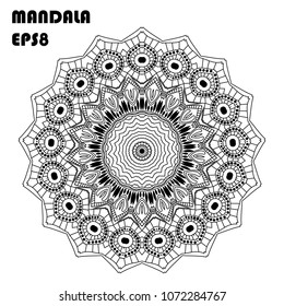 Flower Mandala. Vintage decorative elements. Oriental pattern, islam, arabic, indian, moroccan, asian, turkish, mystic, ottoman motifs. Coloring book element. Vector illustration. Eps 8