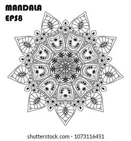 Flower Mandala. Vintage decorative elements. Oriental pattern, islam, arabic, indian, moroccan, asian, turkish, mystic, ottoman motifs. Coloring book element. Vector illustration. Eps 8