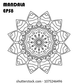 Flower Mandala. Vintage decorative elements. Oriental pattern, islam, arabic, indian, moroccan, asian, turkish, mystic, ottoman motifs. Coloring book element. Vector illustration. Eps 8