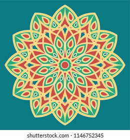Аrabesque. Flower Mandala. Vintage decorative elements. Oriental pattern, vector illustration. Islam, Arabic, Indian, moroccan,spain, turkish, pakistan, chinese, mystic, ottoman motifs. Coloring book 