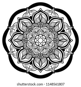 Flower Mandala. Vintage decorative elements. Oriental pattern, vector illustration. Islam, Arabic, Indian, moroccan,spain, turkish, pakistan, chinese, mystic, ottoman motifs. Coloring book page