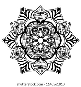 Flower Mandala. Vintage decorative elements. Oriental pattern, vector illustration. Islam, Arabic, Indian, moroccan,spain, turkish, pakistan, chinese, mystic, ottoman motifs. Coloring book page